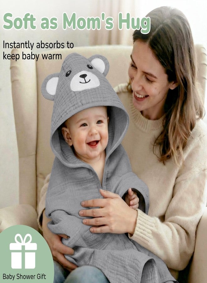 CandyHome مجموعة مناشف أطفال موسلين من كاندي هوم، 4 قطع، قطن 100%، تتضمن منشفتين بغطاء رأس مقاس 32×32 بوصة مع قطعتين قماش للوجه مقاس 10×10 بوصة، فائقة النعومة والامتصاص، مثالية كهدية للأطفال الرضع والصغار، بتصميم ديناصور ودب. - Image 2